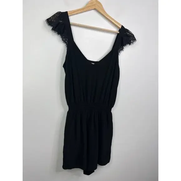 NEW Cami NYC Kika Silk Lace Smocked Waist Romper Women's Black Size: XXS